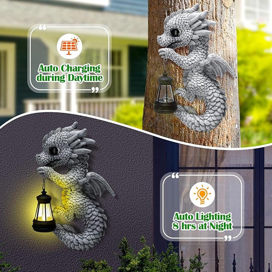 Tfro & Cile Dragon Garden Statue Solar Tree Hugger Light Outdoor Lawn Decor for Balcony Patio Yard Idea Gift for Women