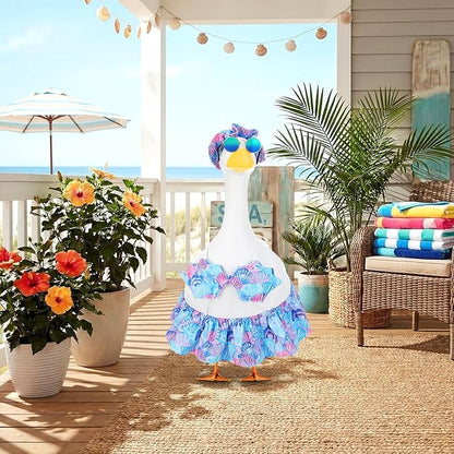 Abbylike 1 Set Bikini Porch Goose Outfit Summer Shell Goose Costume Hawaiian Geese Clothes with Sun Hat Sunglass Fits 23'' Statue Cement for Beach Yard Garden Lawn Pathway Patio Pool Decoration