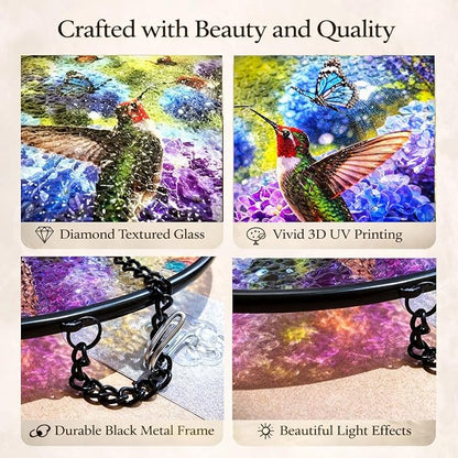 Hummingbird Stained Glass Suncatcher Window Hanging, 7.8" Flower Bird Sun Catcher, for Mom Grandma Family and Friends, Home Decor for Window, Kitchen, Sunroom and Garden