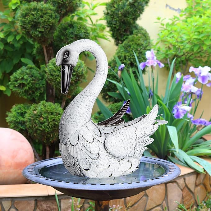 White Swan Garden Statue, Metal Goose Outdoor Decor for Yard Pool Patio Fountain Display