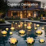 24PCS Lotus Floating Pond Lights, Warm LED LightsWaterproof Battery Powered, Floating Flowers for Pool Weddings Gardens Pond Parties Outdoor Decorations (White, 6", 4")