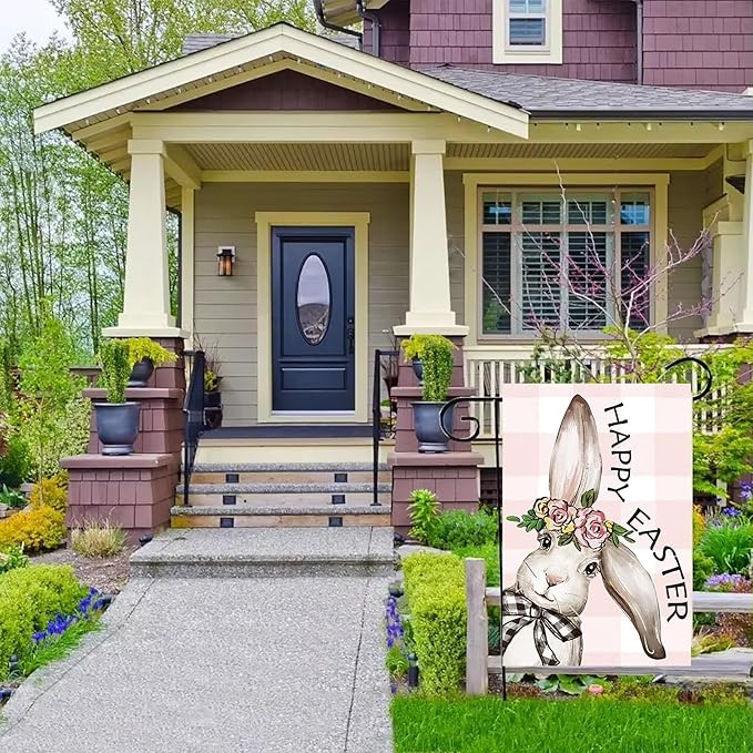 Happy Easter Garden Flags 12x18 Inch Vertical Double Sided Outside, Easter Bunny Rabbit Yard Flag Decor, Spring Summer Holiday Outdoor Seasonal Decorations for Home