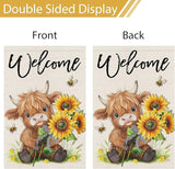 Heyfibro Welcome Summer Highland Cow Garden Flag 12x18 Double Sided Burlap Spring Flower Sunflower Bee Small Yard Banner for Rustic Seasonal Outside Outdoor House Decoration (ONLY FLAG)