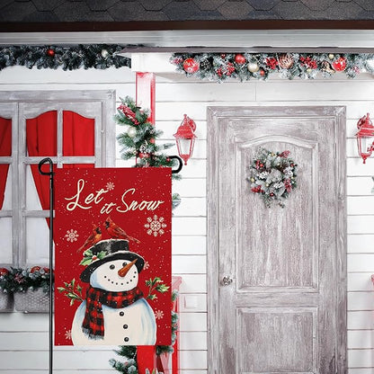 Christmas Snow Snowman Garden Flag Winter Snowflake Yard Flag 12x18 Inch Double Sided Red Cardinal Birds House Banner Merry Xmas Poinsettia Happy Holiday Wall Banners Farmhouse Outdoor Decor