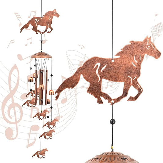 Horse Wind Chimes for Outside, Western Cowboy Memorial Gifts for Men/Women/Dad/Grandpa, Ranch Outdoor Decor, Farmhouse Patio Garden Decoration