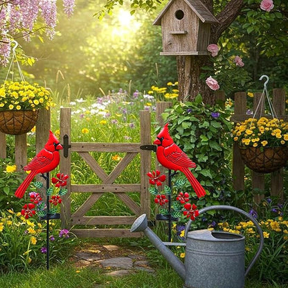 Cardinal Decor Garden Stake,Solar Metal Yard Art Red Cardinal, Cardinal Bird Figurine Lights with Powered LED Garden Sculptures & Statues, Outdoor Decor for Balcony, Yard, Lawn, Pathway, Walkway