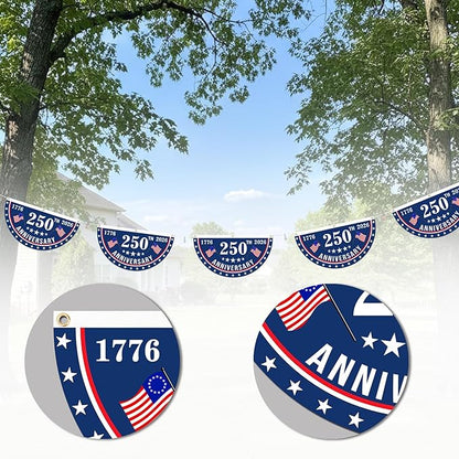 2PCS USA Anniversary 250th Flag, 1.5X3 FT Anniversary Fan Flags, Yard Signs Hanging Decor for Outdoor, Front Door, Porch, Welcome Backdrop with Brass Grommets (Style 1)