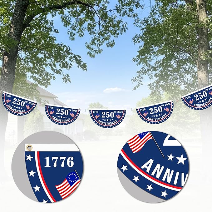 2PCS USA Anniversary 250th Flag, 1.5X3 FT Anniversary Fan Flags, Yard Signs Hanging Decor for Outdoor, Front Door, Porch, Welcome Backdrop with Brass Grommets (Style 5)