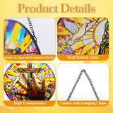 Stained Glass Hanging Doves and Cross Suncatcher, Renyalora 10 Inch Round Real Glass Christian Window Panel with Colorful Flowers Sun Catcher Window Hanging Decor for Home Windows Garden Church Decor