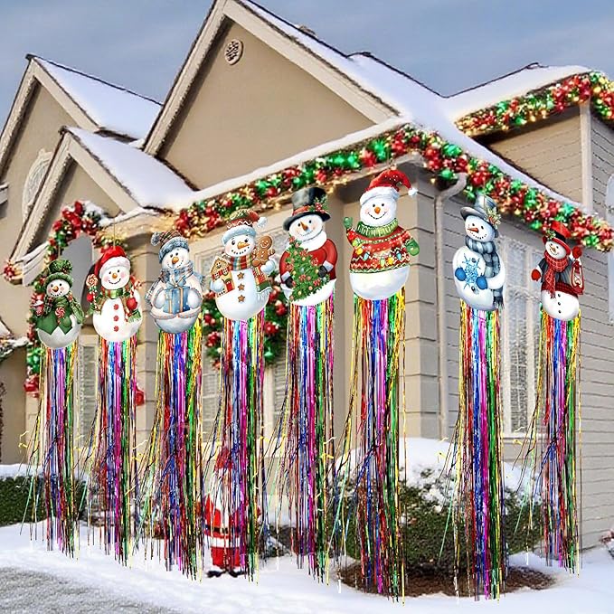 DoubleFill 8pcs Christmas Windsocks Outdoor Hanging Decorations with Tassels Snowman Yard Decorations for Outside 3.3ft Xmas Decorative Signs for Wall Tree Home Lawn Yard Party Supplies Garden Decor