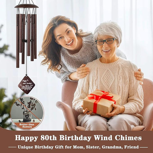 80th Birthday Gifts for Women, 80 Year Old Birthday Gifts for Mom Grandma Wife Friends, 32” Bronze Wind Chimes