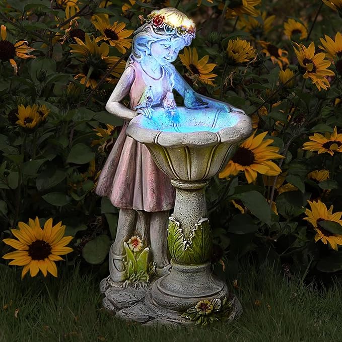 Voveexy Fairy Garden Statue, Solar Garden Angel Figurine Outdoor Decoration Waterproof Resin Angel Sculpture for Patio Yard Lawn Porch Art Decoration Ornament Housewarming Christmas Birthday Gift