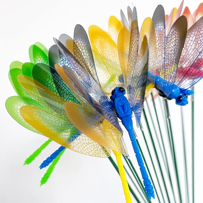 Tuxiaobu 12 Pcs Dragonfly Garden Decor Stakes - Fake Dragon Fly Floral Picks Cake Party Dragonflies Decorations - 3D Dragon Fly for Indoor Outdoor Flower Pot Thanksgiving Christmas Whimsical Gifts