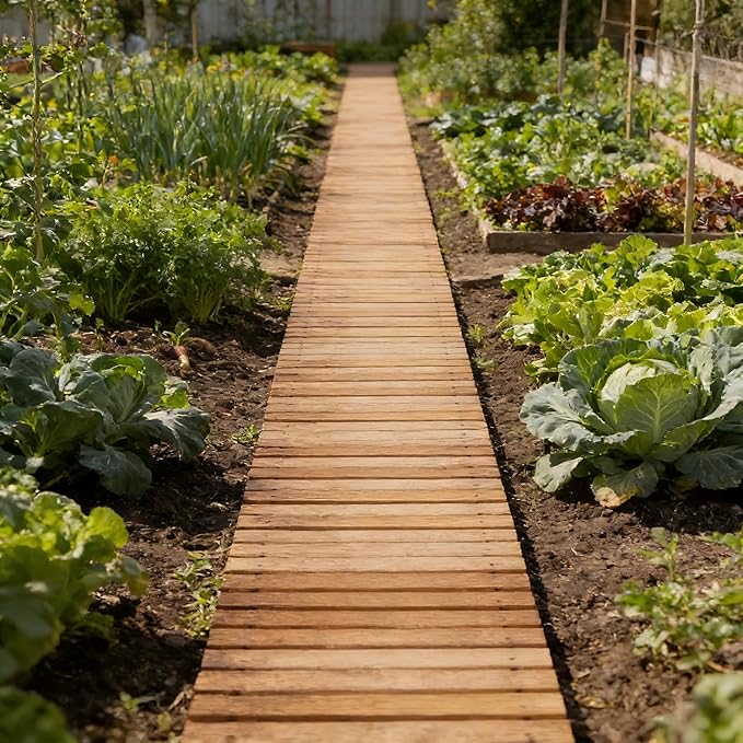 12FT Straight Wooden Garden Pathway Walkway Outdoor Roll Out Decorative Garden Non-Slip Patio Path Decorative Boardwalk Outdoor Road Floor for Backyard Beach Wedding Party