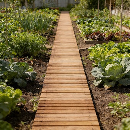12FT Straight Wooden Garden Pathway Walkway Outdoor Roll Out Decorative Garden Non-Slip Patio Path Decorative Boardwalk Outdoor Road Floor for Backyard Beach Wedding Party
