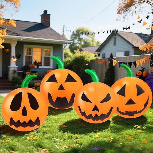 4 Packs 24 Inches Halloween Inflatable Pumpkin Outdoor Decorations PVC Inflatable Hanging Pumpkin Ornaments Blow Up Pumpkin for Halloween Party Yard Garden Outdoor Decoration