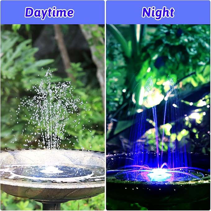 AISITIN 3.5W Solar Fountain with Remote Control, LED Colorful Lights & 3000mAh Battery, Solar Fountain Pump with Bracket and 8 Nozzles, Solar Water Fountain for Bird Bath, Garden, Pond and Outdoor