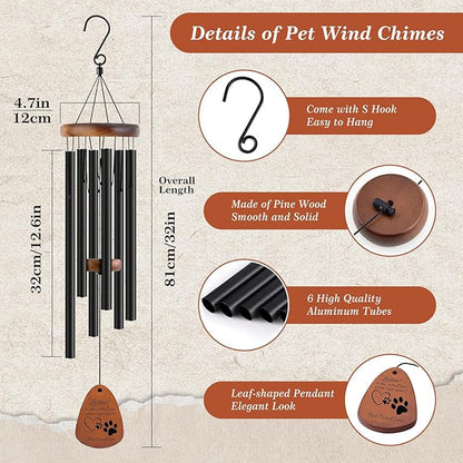 Pet Memorial Wind Chimes for Dogs or Cat - Large Outdoor Sympathy Gift for Loss Dog/Cat, Outdoor Aluminum Windchime with Healing Tones, Garden Decor & Comforting Bereavement Present