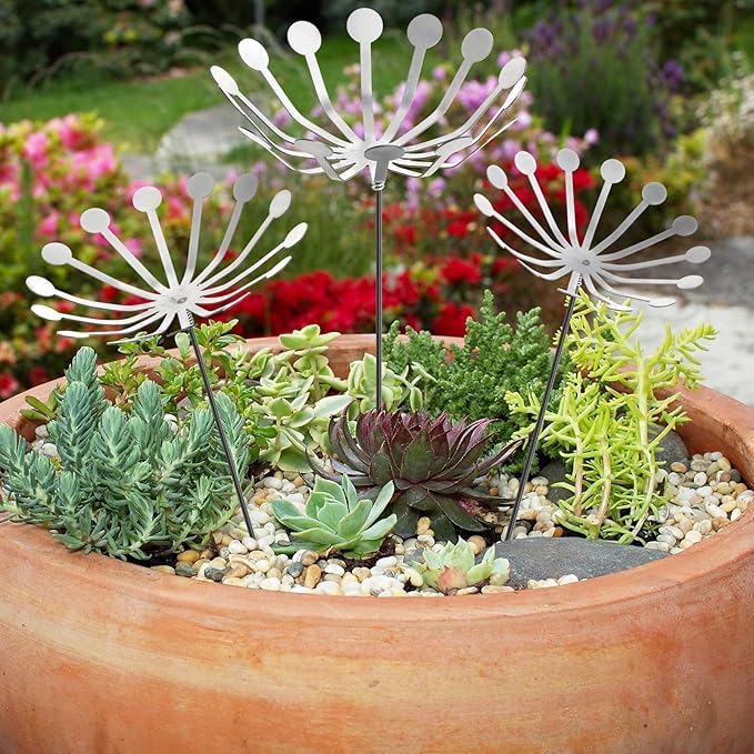 3Pcs Raw Dandelion Creativity Iron Art with Flower Stems Dandelions Garden Stake Metal Flower Pots Lawn Decor for Parents Gift Wedding Outdoor Furniture Home Yard Farm Courtyard Decoration