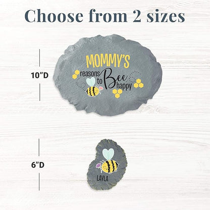 Let's Make Memories Personalized Reasons to Bee Happy Garden Stone - Small Bee Garden Stone - Pink Flower Design - 6" Diameter