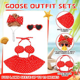 Abbylike 1 Set Summer Bikini Porch Goose Outfit Red Polka Dot Bikini Yard Goose Hawaiian Clothes with Sunglasses and Wigs Fits Large 23'' H Cement for Outdoor Garden Patio Pathway Statue Art Decor