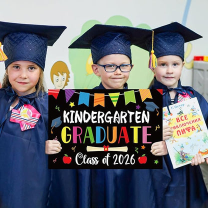 Kindergarten Grad Yard Sign Class of 2026 Preschool Graduate Lawn Sign with Stake School Congrats Graduation Decorations Colorful Graduation Party Favors Supplies Outdoor Photo Booth Props for Kids