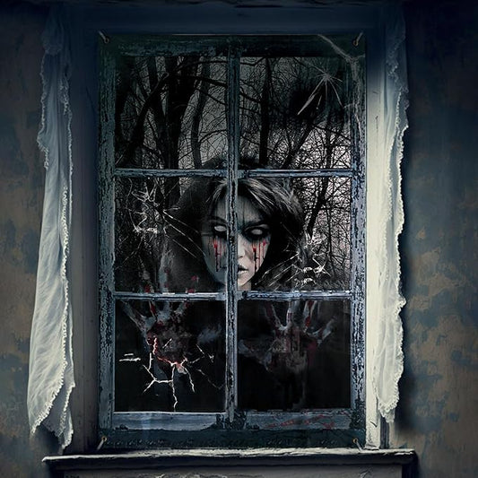 Halloween Window Decorations Spooky Blood Ghost- Halloween Party Hanging Decor, Curtains & Cover for Outdoor Indoor Door Yard Porch Wall Holiday, 32" x 47"