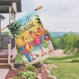 Heyfibro Flamingo Hello Sunshine Hawaii Tropical Beach Holiday Garden Flags 28x40 Double Sided Burlap Welcome Summer Tropical Ocean Sea Yard Flag for Seasonal Outdoor Party Decoration(ONLY FLAG)