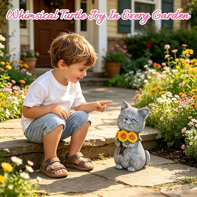 Solar Garden Statues Cat with Daisy and LED Lights Birthday Gifts for Women Mom Grandma Solar Outdoor Cat Decor for Outside,Outdoor Solar Lights for Yard, Garden and Patio, Unique Gift for Women