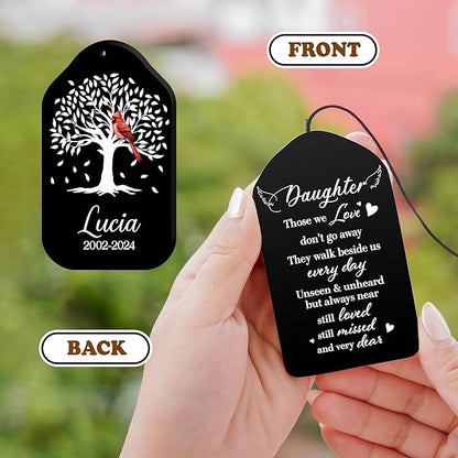 Personalized Daughter Cardinal Memorial Crystal Wind Chimes Remembrance Sympathy Ornament Keepsake in Memory of Child Girl Kid Her Custom Name Date Bereavement Condolence Gift for Outdoor Hanging