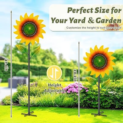 Sunflower Wind Spinners Outdoor, 46.7" H x 12.6" W Metal Wind Sculptures & Spinners with 5 Prong Stake, Garden Windmill for Yard Lawn Patio Art Decor Yellow