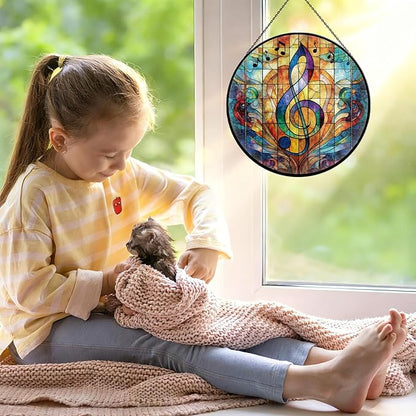 Stained Glass Window Hanging, 7.9'' Musical Note Suncatcher, Stained Glass Ornament, Suncatchers for Windows Hanging, Musical Note Gift for Music Lovers, Teachers, Graduation & Christmas