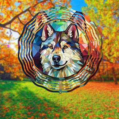 Husky Wind Spinner Pet Dog Memorial Gifts, Vibrant 3D Kinetic Metal Yard Art, Loss of Dogs Sympathy Gifts, Hanging Outdoor Garden Decor, 8" Decorative Wind Sculptures for Patio, Porch (Husky 3)