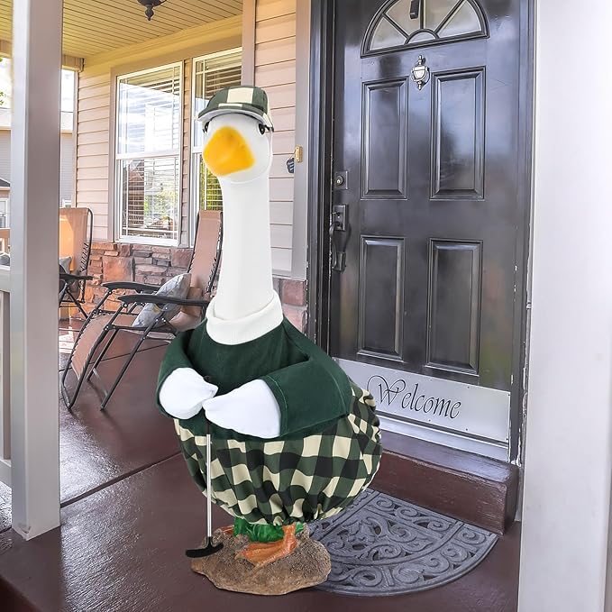 Arrowbash Golfer Goose Outfit Teeing Off Porch Yard Golfer Costume Clothes Fit for 23" Goose with Golf Clubs and Pins for Lawn Decor Outdoor Garden Patio Statue Art