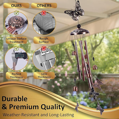 Wind Chimes for Outside – Memorial Wind Chimes 37" for Loss of Loved One with Butterfly Spinner, Bereavement & Sympathy Gift, Soothing Tones, Bronze Finish