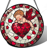 Stained Glass Window Hanging - Red Love Angel Sun Catcher for Door Garden Home Decor Cute Suncatcher Christmas Mother's Day Birthday for Women Men Mom Nana 11.8 in