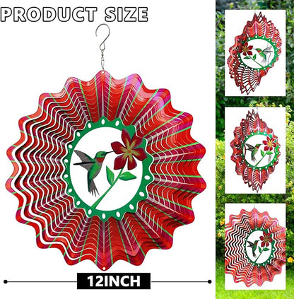 Goolyrusim Ruby-Throated Bird Wind Spinner, Hummingbird Wind Spinner for Yard and Garden, Hanging Wind Sculptures 3D Wind Catcher, Kinetic Metal Art Decorations Indoor/Outdoor Décor Ornament Gifts
