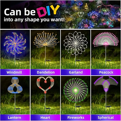 YOTOZU 4 PCS Solar Firework Light, Outdoor Solar Garden Decorative Lights 120 LED Powered 40 Copper Wires String DIY Landscape Light for Walkway Pathway Backyard Decoration Parties Perfect Gifts(Red)
