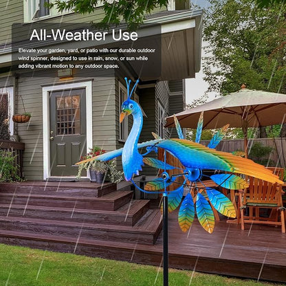 hogardeck Wind Spinner Outdoor, 60" Metal Peacock Wind Spinner with Heavy-Duty Stakes, Multi-Color 360° Rotating Wind Sculpture Kinetic Yard Art for Home Outside Garden Lawn Backyard Patio Decor