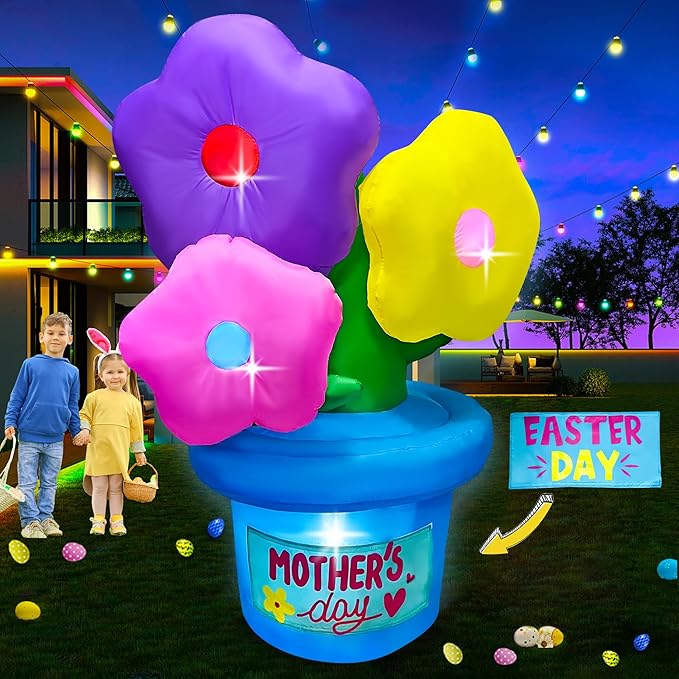 5FT Mother's Day Inflatable Flowers Decoration,Built-in LED Lights for Spring Yard Garden Lawn Indoor Outdoor Holiday Party Easter Mother's DayDecor