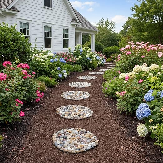 Qualdout River Rocks Stepping Stones Pavers Outdoor for Garden Walkway, Decorative Pebbles Polished Gravel for Backyard Lawn Patio Pathway Landscaping, Set of 6 (Roundness)