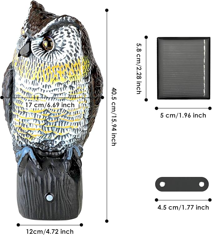 Ruolan Plastic Owl,Brid Owl with Flashing Eyes&Frightening Sound for Garden Yard Outdoor