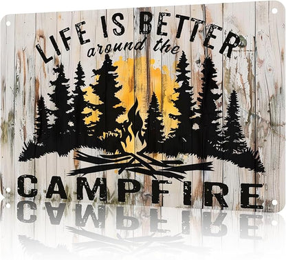Funny Garden Decor Life Is Better Around The Campfire Vintage Metal Signs Garden Tin Sign for Home Outdoor Wall Decor 8×12 Inch