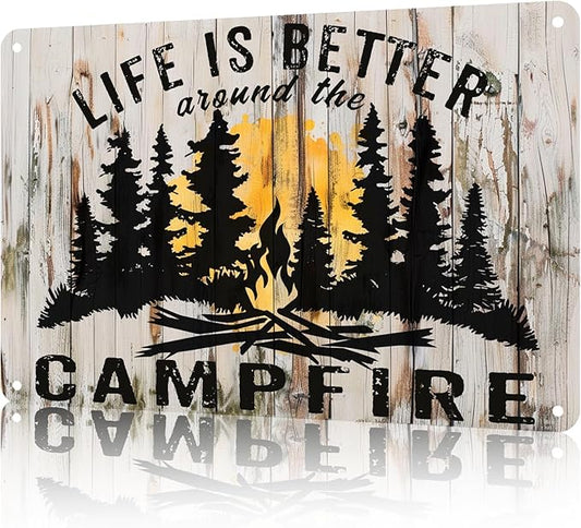 Funny Garden Decor Life Is Better Around The Campfire Vintage Metal Signs Garden Tin Sign for Home Outdoor Wall Decor 8×12 Inch