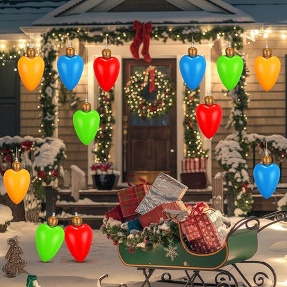 24 Pcs 10 Inch Inflatable Christmas Light Bulbs Ornaments Inflatable Christmas Ball Decorations Xmas Large Blow up Light Bulb Outdoor Indoor for Yard Lawn Tree Hanging Porch Garden Home