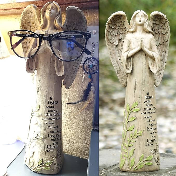 Topadorn Angel Statue Decoration for Garden, Lawn, Home & Patio, Standing Angel Memorial Resin Figurine Ornament, Waterproof Angel Antique Sculpture Stone, 13''H