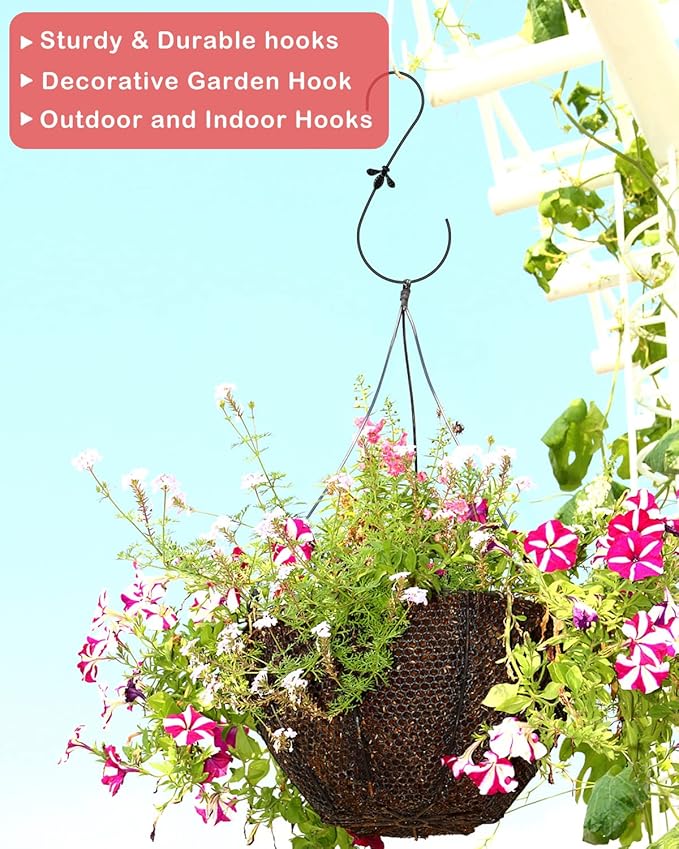 PACETAP Hummingbird Feeder Hook 12-Inch, 2PCS Black Metal Bird Feeders Hanger, Heavy Duty Outdoor Indoor Plant Hangers for Hanging Plants, Wind Chimes, Other Ornaments