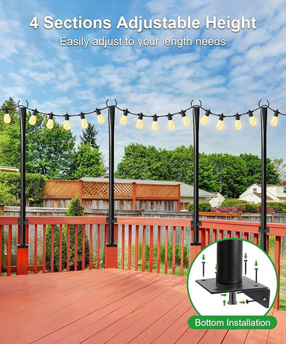 6 Pack String Light Poles for Deck, 5Ft Heavy-Duty Metal Deck Light Poles for Outside with Fixing Clips, Lighting Hanging Post Accessories for Patio Decor Garden Backyard Yard Fence Porch Decorations