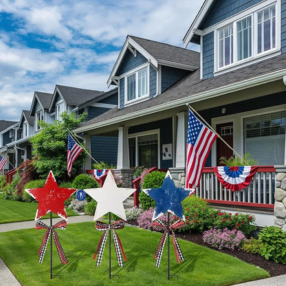 Amyhill 4th of July Outdoor Decorations Decor Patriotic Star Metal Garden Stakes Welcome Yard Signs Retro Red White Blue Garden Stakes for 250th Anniversary Patio Lawn Walkway Outside
