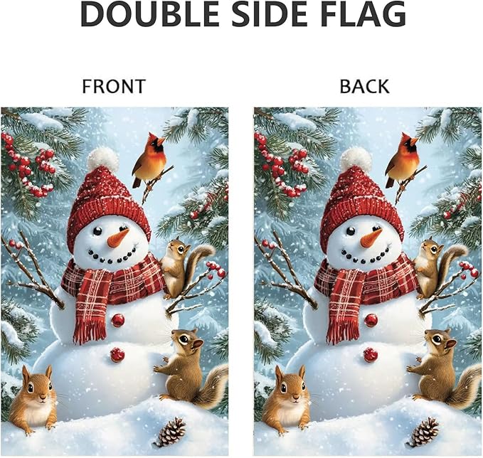 Winter Garden Flags for Outside 12x18 Double Sided, Burlap Holiday Farmhouse Rustic Squirrel Snowman Garden Flag Winter Xmas Decorations, Small Outdoor Christmas Flags for Yard Garden